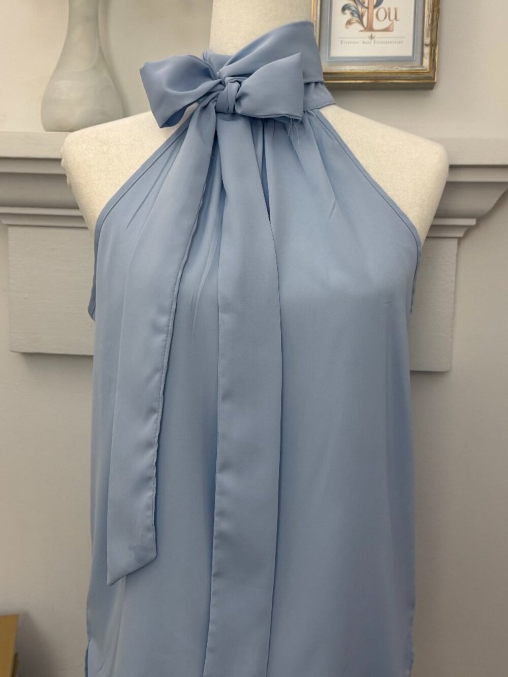 SHEIN Powder Blue Halter Blouse Bow Sash Size S NWOT
